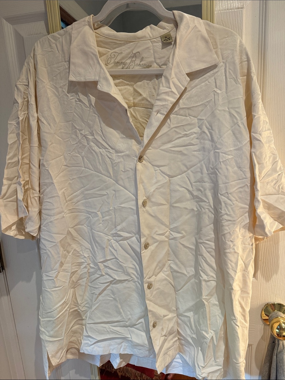 Tommy Bahama Men's Cream Short-Sleeve Camp Collar Button-Down Shirt
